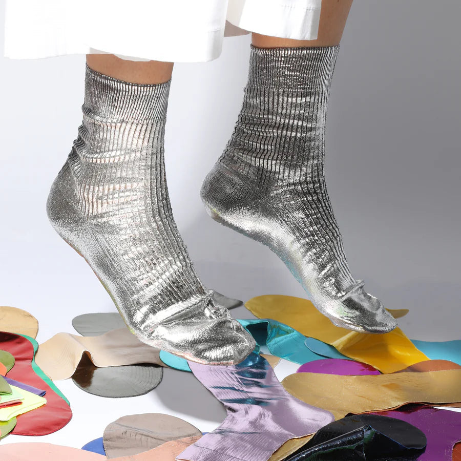 Maria la Rosa laminated ribbed sock -Cipresso