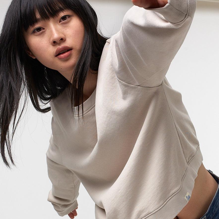 Merz b. Schwanen cropped Rundhals Sweatshirt grey