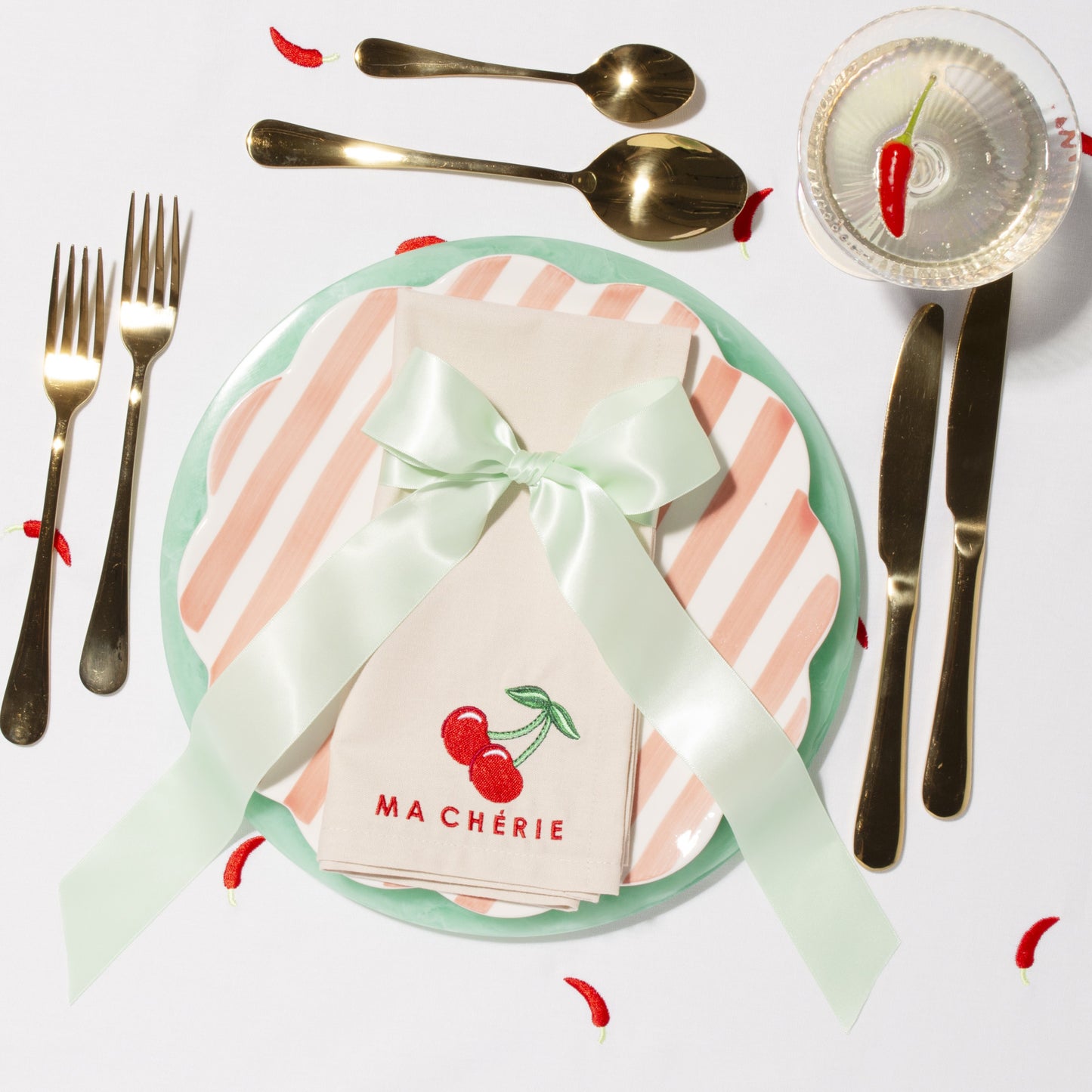 Stoffservietten bestickt "Ma Cherie" beige