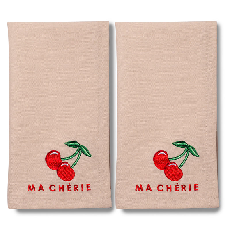 Stoffservietten bestickt "Ma Cherie" beige