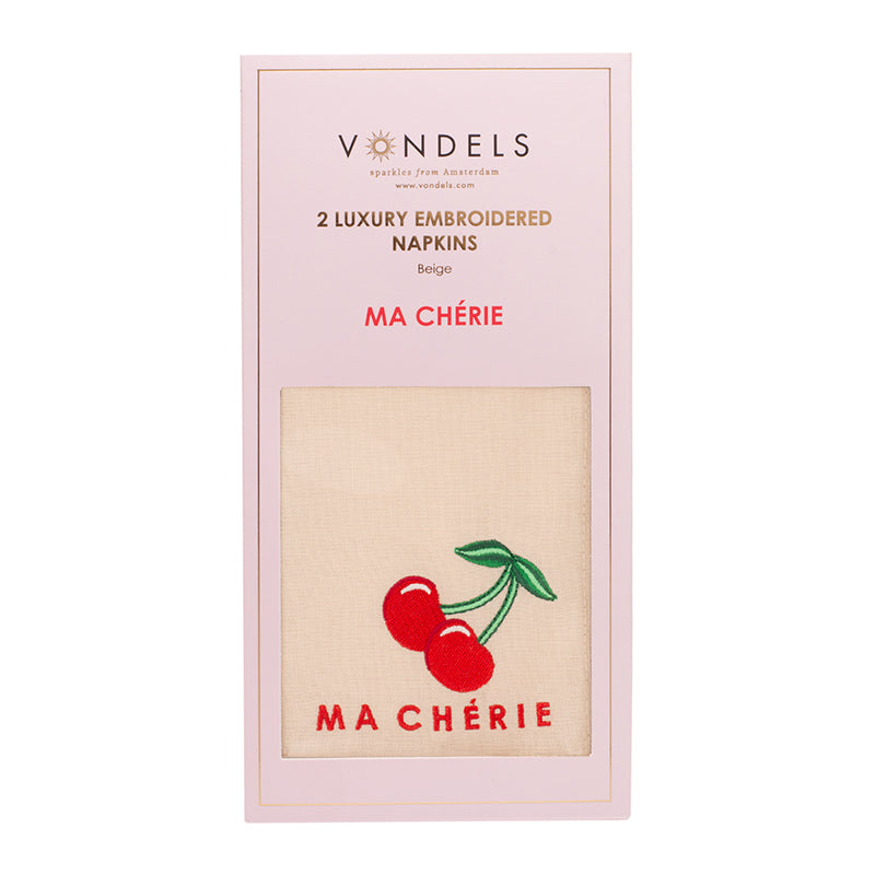 Stoffservietten bestickt "Ma Cherie" beige