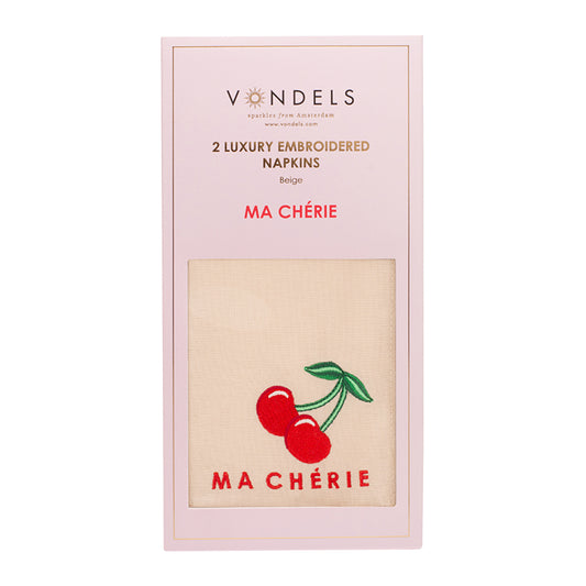 Stoffservietten bestickt "Ma Cherie" beige