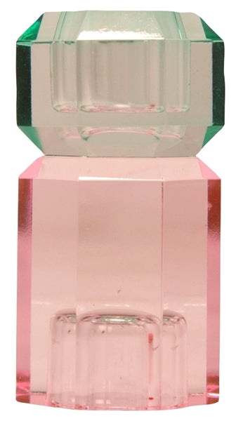 Kristallkerzenhalter gross, pink/hellminze