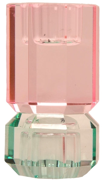 Kristallkerzenhalter gross, pink/hellminze