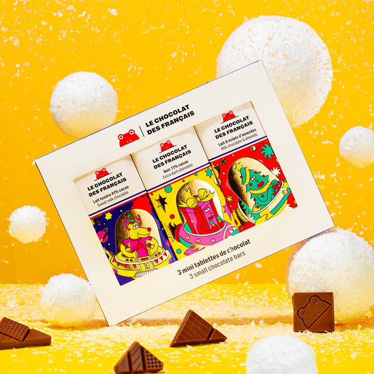 Chocolat des Francais Box mit 3 kleinen Weihnachtstafeln