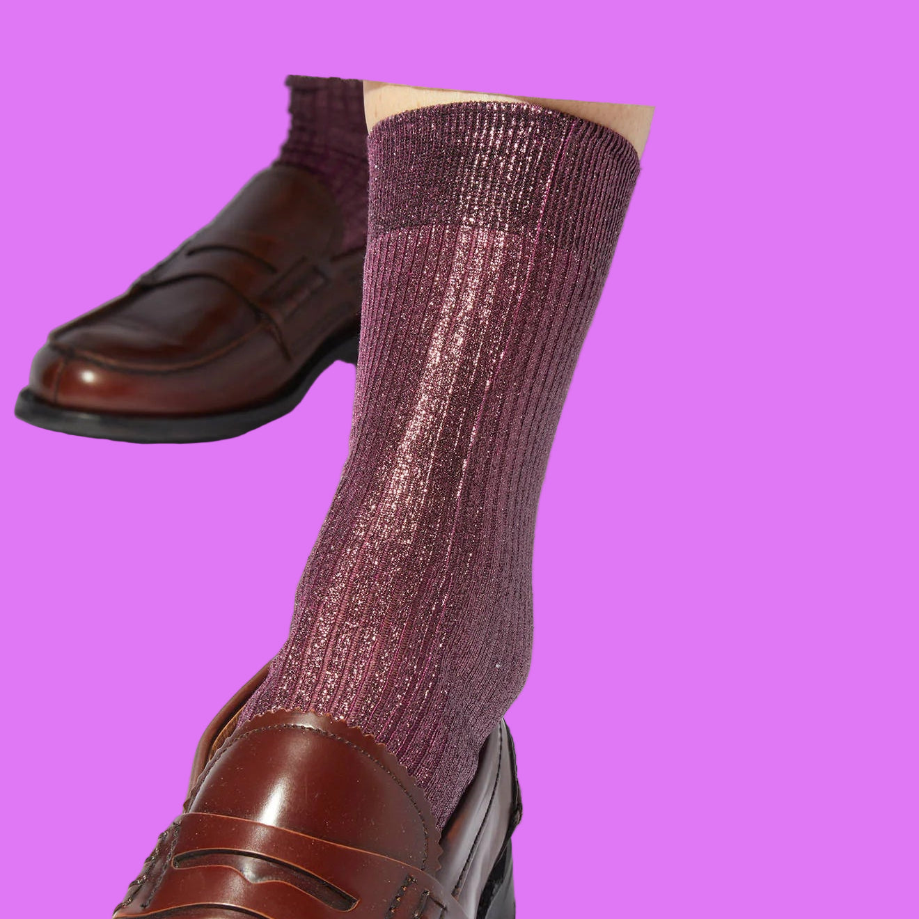 Maria la Rosa laminated ribbed sock - Bordeaux