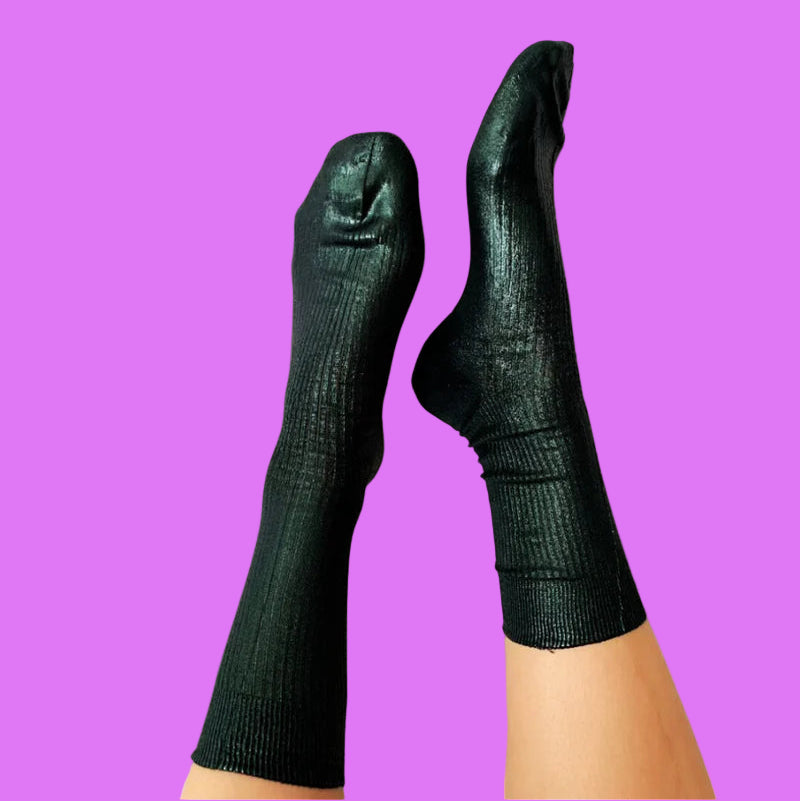 Maria la Rosa laminated ribbed sock -Cipresso