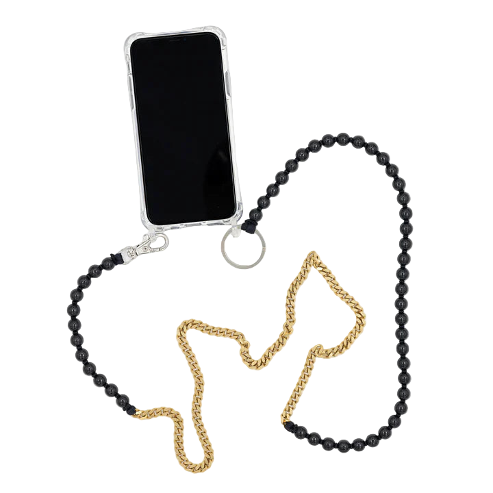 ina.seifart Handykette Perlenpanzer - schwarz-messing