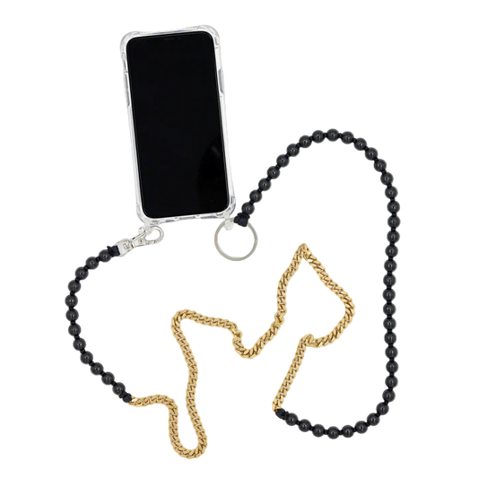 ina.seifart Handykette Perlenpanzer - schwarz-messing