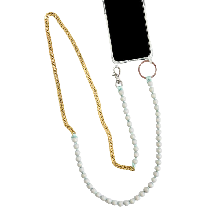 ina.seifart Handykette Perlenpanzer - hellgrau-messing