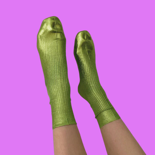 Maria la Rosa laminated ribbed sock -Lime