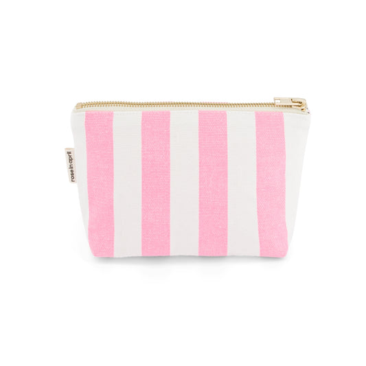 Rose in April Sofia Pouch, Stripes Neon Pink/ Ecru
